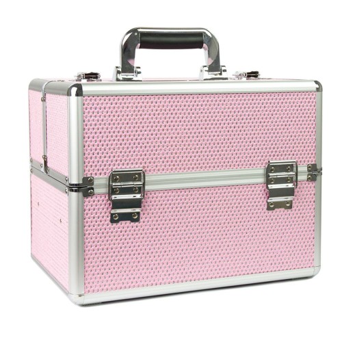 Kufrík kozmetický - ružový s kamienkami gél lak