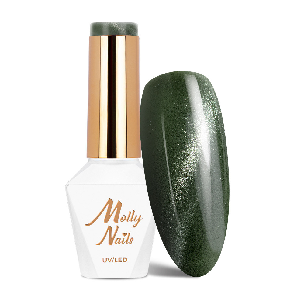 Gél lak MOLLY NAILS Greens Cat Eye Metallic č.213 HEMA/Di-HEMA Free 8g